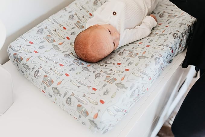 Copper Pearl Premium Knit Changing Pad Cover Soft, Stylish, and Universal Fit for All Standard Diaper Changing Pads, Trendy Design Changing Pad Covers, Trout