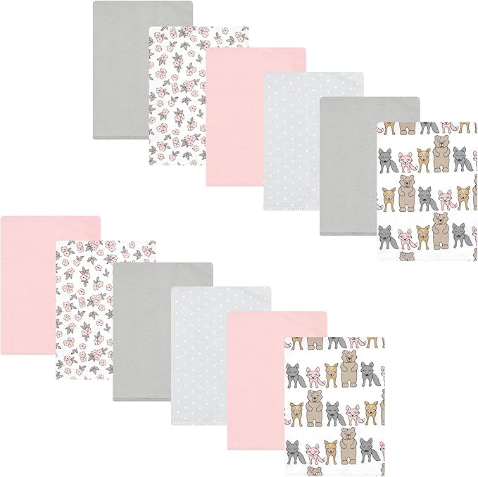 Hudson Baby Unisex Baby Cotton Flannel Burp Cloths Bundle, Wild Forest Pink, One Size