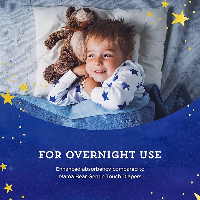 Amazon Brand - Mama Bear Overnight Baby Diapers with Leak Protection and Skin Protection, Fragrance-Free, Size 5, 62 Count, Maximum Absorbency