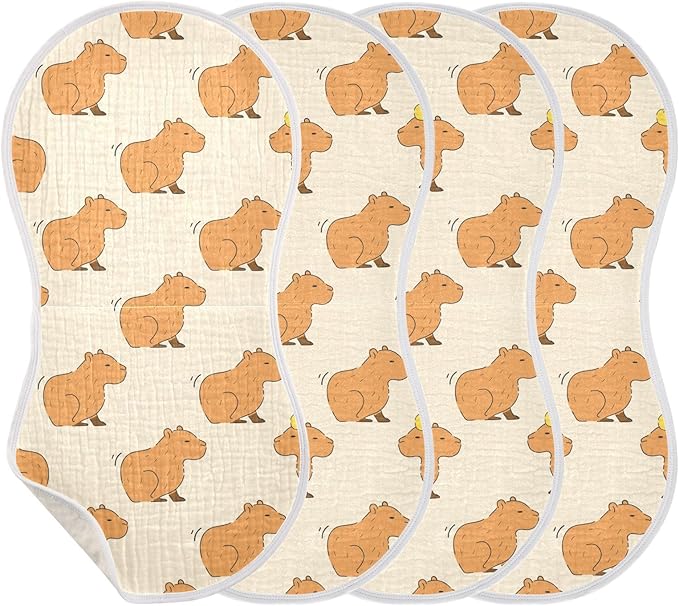 Muslin Burp Cloths for Baby Boys and Girls - 2-Pack Ultra Absorbent Cute Capybara Muslin Washcloths, Newborn Towel, Milk Spit Up Rags, Burp Cloth Bibs for Unisex, 22 x 11 Inch