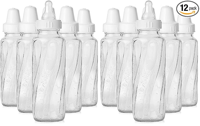 Evenflo Feeding Classic Glass Bottle, Twist Bottles, 8 Oz, 2-Pack of 6 Bottles