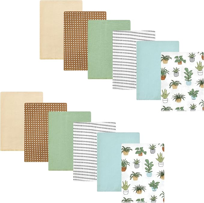 Hudson Baby Unisex Baby Cotton Flannel Burp Cloths Bundle, Plants, One Size