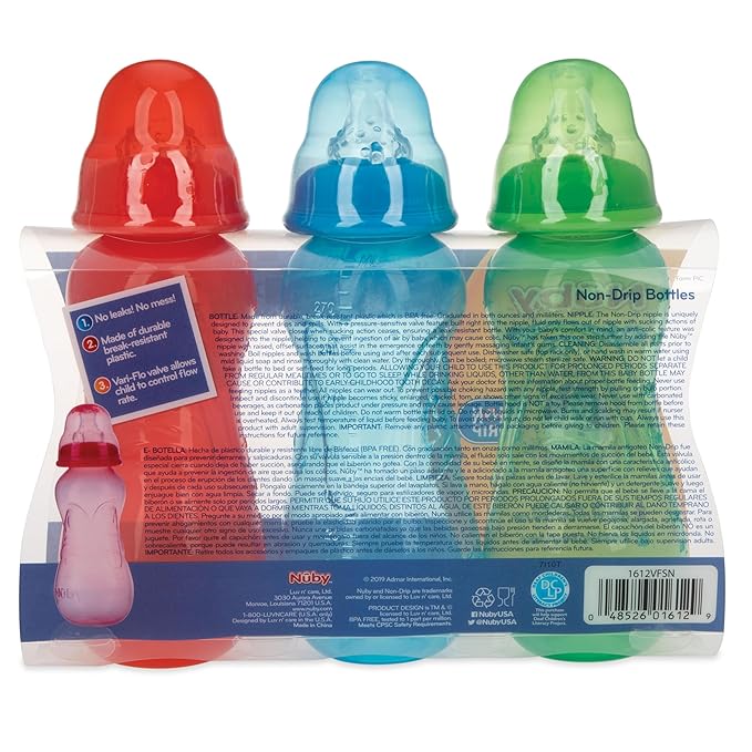Nuby Non-Drip Standard Neck Bottles, 10 Ounce, Neutral