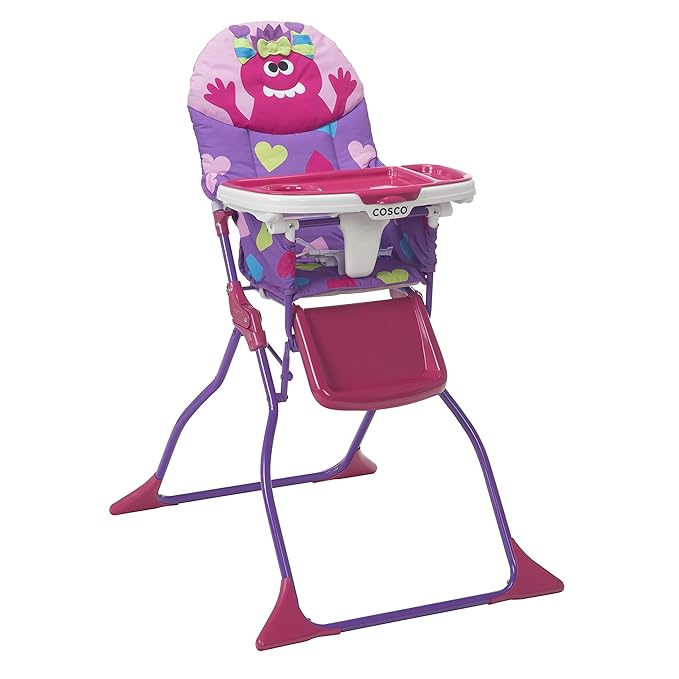 Cosco Kids Folding High Chair for Babies and Toddlers (from 6 Months to 50 lbs) Simple Fold Deluxe with 3-Position Tray, Portable High Chair, Monster Shelley