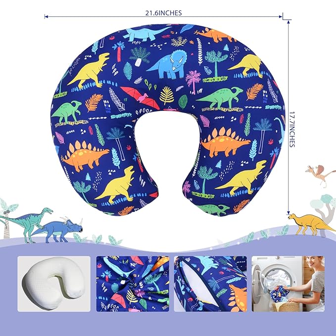 Cloele Nursing Pillow Cover for Breastfeeding Pillows - Dinosaur Breastfeeding Pillow Slipcovers for Baby Boys & Girls Ultra Soft Infant Nursing Pillowcase for Newborn - Blue