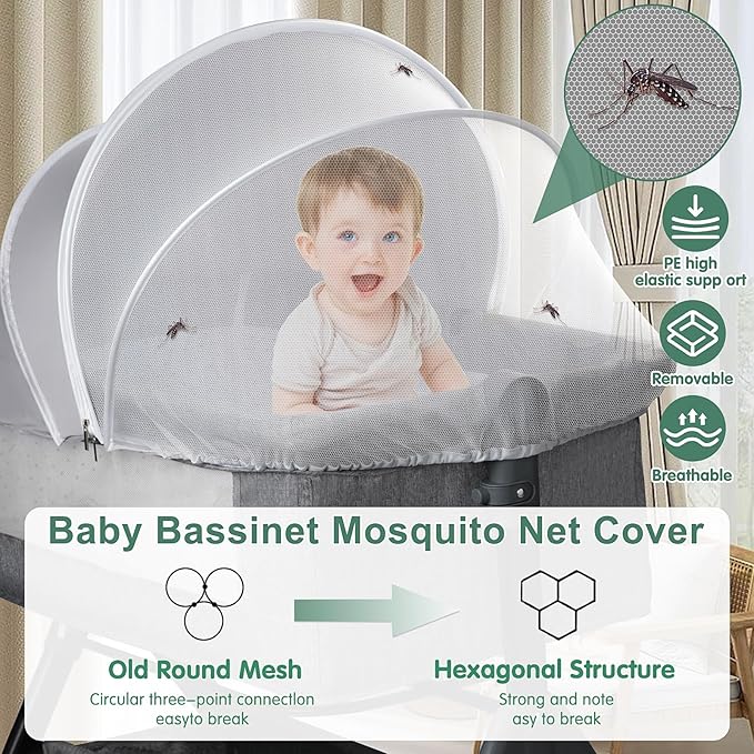 Bassinet Cover for Cats - Blackout Breathable Mosquito Net for Baby Bedside Sleepers & Travel Cribs, 2-Way Zipper Bug Canopy Tent to Block Light & Keep Cats Out (Gray-Small)