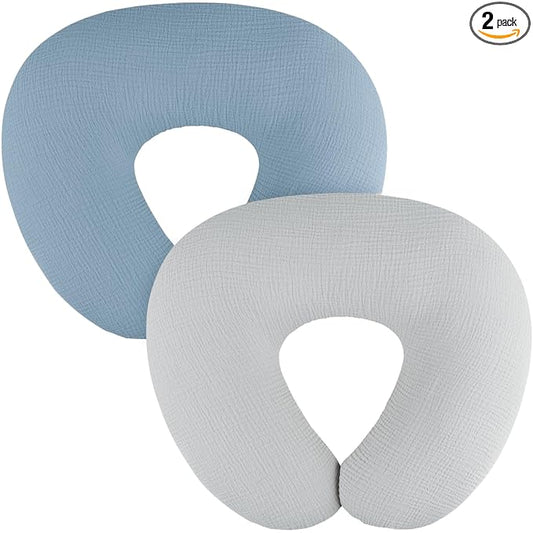 MairMore 2-Pack Muslin Nursing Pillow Covers, Breathable 100% Cotton Breastfeeding Pillow Slipcovers for Standard Nursing Pillows, Soft Covers for Baby Girls and Boys with Zipper