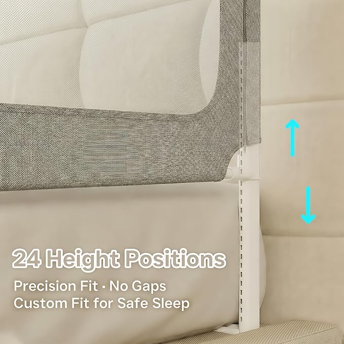 Queen Size Baby Bed Rail Guard – Extra Tall Safety Bedside Rail with Headboard Rod for Toddlers, Adjustable No-Gap Design, 3 Panels (2×78.7″ + 1×59″), Gray & Light Blue