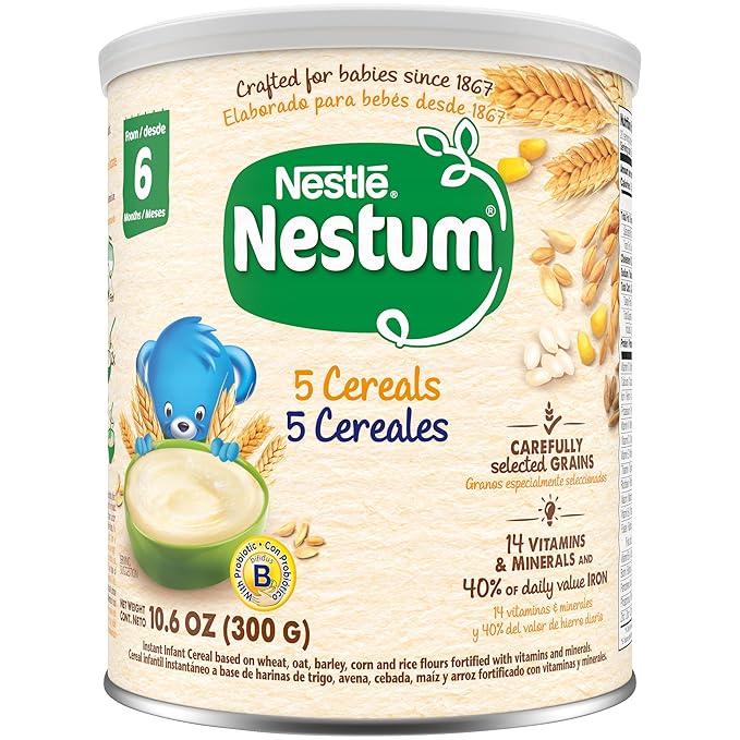 Nestum Nestle Infant Cereal Variety Pack, (2) 5 Cereals, (2) Oat, Rice & Prune, (2) Wheat & Fruits Variety Pack (6 Total Canisters) Multicolor