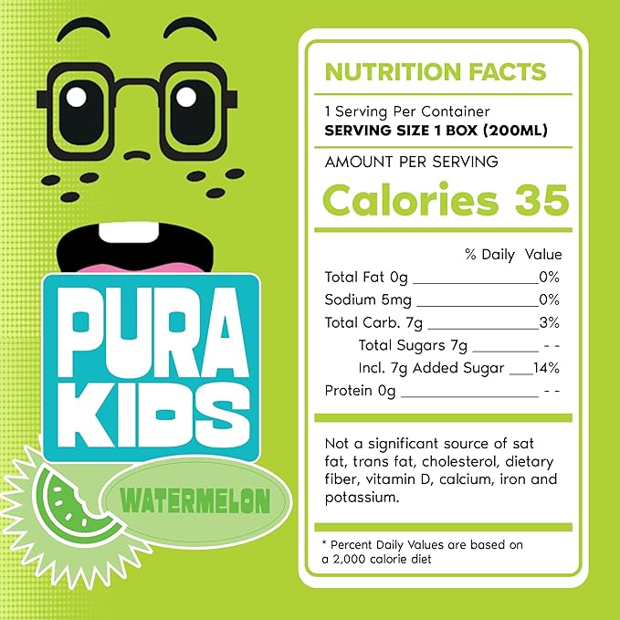 PURA Kids Box | Watermelon Fruit extract infused Drink for kids | 7g Pure Cane Sugar | Non-GMO | Vegan, No Artificial Sweeteners | Best Lunchbox Beverage with Paper Straw | 6.76 fl oz (200ml), Pack of 24