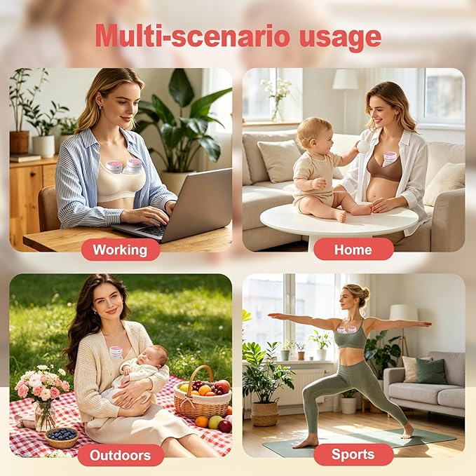 Wearable Double Electric in-Bra Breast Pump with Carry-on Storage Box, Quiet & Hands-Free Rechargeable, Pain-Free Portable 9 Speeds 3 Modes & Strong Suction Power, Painless, Timer and Memory Function