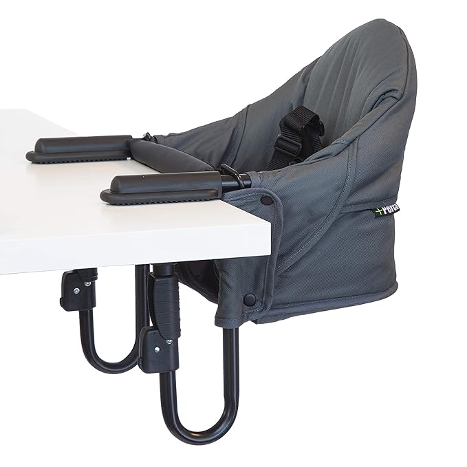 guzzie+Guss Perch Clip-On Table Chair – Easy Setup for Travel (Restaurants, Picnics), at Home (Kitchen Islands, Dining Tables) - Secure & Portable Seating, Machine Washable Fabric - Charcoal