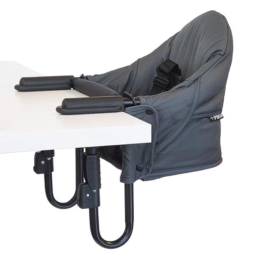 guzzie+Guss Perch Clip-On Table Chair – Easy Setup for Travel (Restaurants, Picnics), at Home (Kitchen Islands, Dining Tables) - Secure & Portable Seating, Machine Washable Fabric - Charcoal