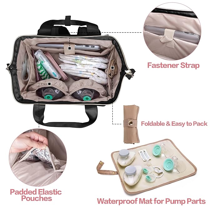 Fasrom Wearable Breast Pump Bag Backpack With Cooler and Tote, Compatible With Momcozy, Medela and Elvie Hands Free Pumps, Black (Patent Design)