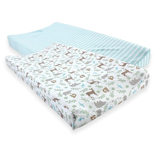 Touched by Nature Unisex Baby Organic Cotton Changing Pad Cover, Forest, One Size