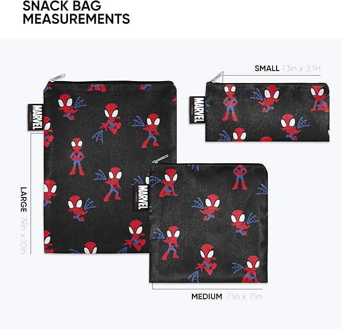 Simple Modern Marvel Spider-man Reusable Snack Bags for Kids | Food Safe, BPA Free, Phthalate Free, Polyester Zip Pouches | Washable & Refillable Sandwich Bag | Ellie Collection | 3 pack | Spidey Kid