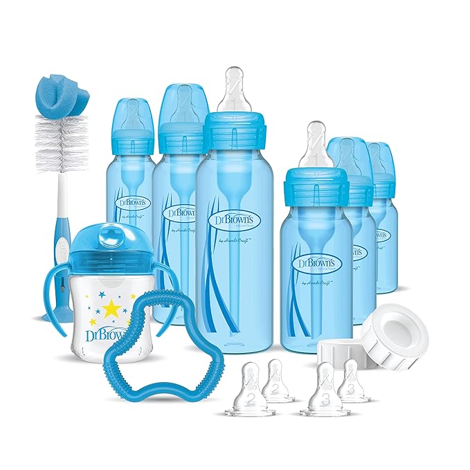 Dr. Brown's Natural Flow Anti-Colic Options+ Special Edition Blue Baby Bottle Gift Set & Natural Flow Anti-Colic Options+ Narrow Baby Bottles, Nature Designs, 8oz/250mL