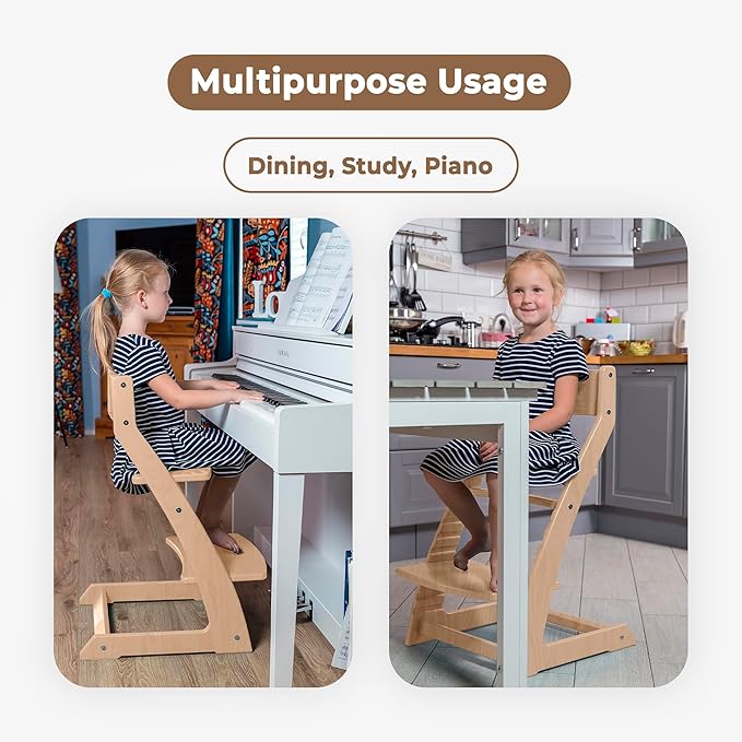FORNEL Scandinavian Wooden High Chair for Toddlers & Kids | Adjustable Grow-with-Me Montessori Seat for Dining Table | Natural Wood Finish Convertible Highchair