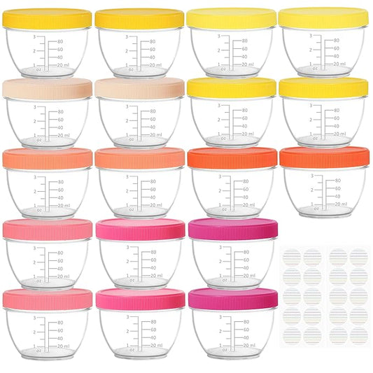 Youngever 18 Sets Baby Food Storage, 4 Ounce Baby Food Containers with Lids, 9 Bright Pink Colors, with Lids Labels