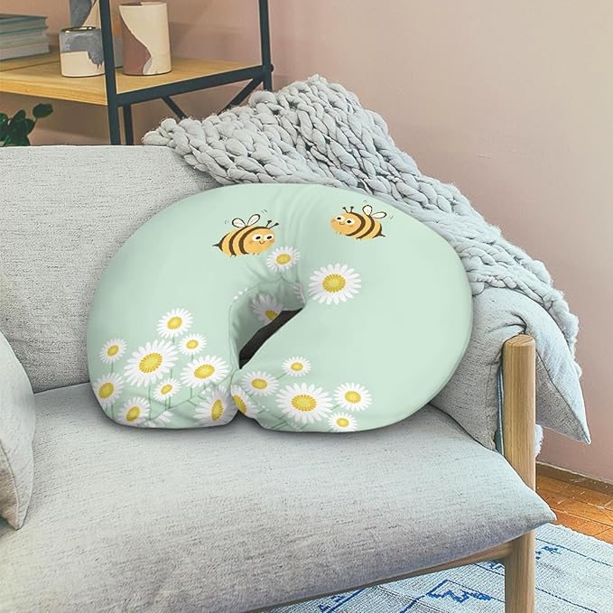 Forchrinse Bee Daisy Pillow Cover for Breastfeeding,Baby Nursing Pillow Cover Slipcover Soft Newborn Infant Feeding Cushion Cover for Girls Boys