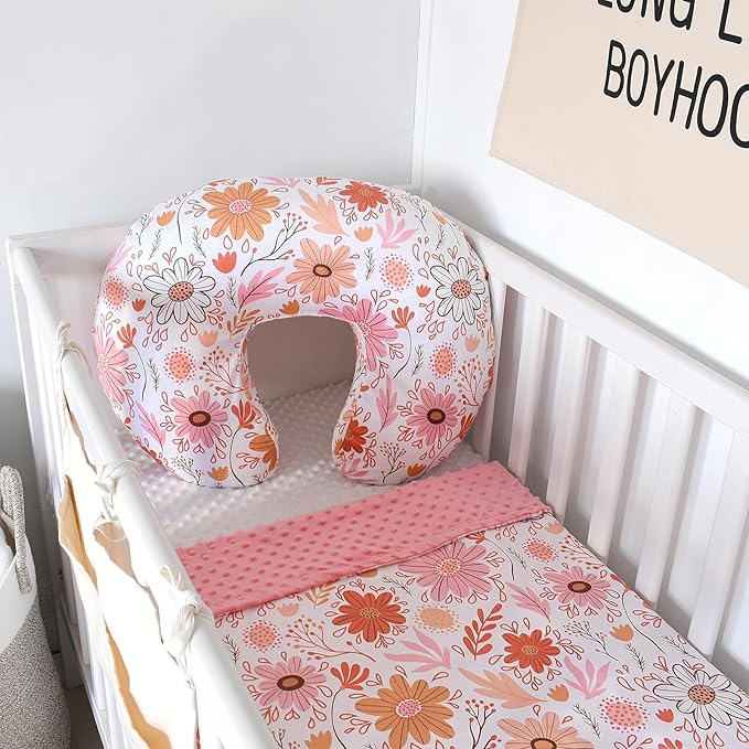 Minky Nursing Pillow Cover Breast Feeding Pillow Cover Slipcover U Shape for Baby Boy Girl,Cover Only(Daisy)