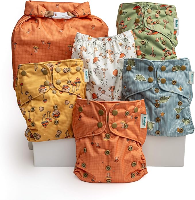 Kinder Cloth Diapers Reusable Baby Diapers Pocket Style Athletic Wicking Jersey, Wet Bag, Newborn to Potty Training 7-60lbs, One Size, Inserts NOT Included (Forest Fairytale, 5 Pack, Without Inserts)