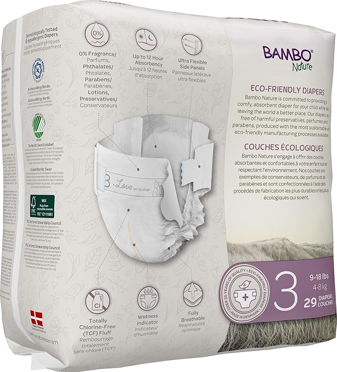 Bambo Nature Premium Baby Diapers - French/English Packaging, Size 3, 29 Count
