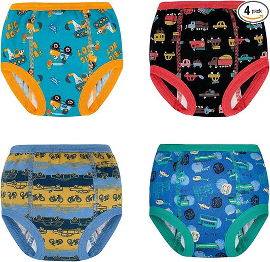 MooMoo Baby 4 Packs Training Underwear Absorbent Vehicle Potty Training Pants for Toddler Boys 2T-7T