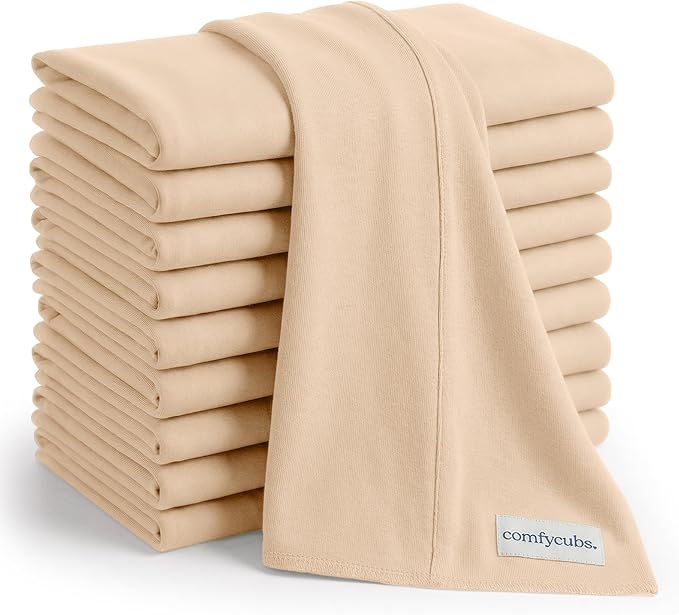 Comfy Cubs Baby Burp Cloths Set (Pack of 10) - Large, 6-Layer, Ultra Absorbent 100% Cotton for Infant Spit-Up, Drool, and Messes - Soft, Gentle, Thoughtful New Born Baby Gifts, Cream