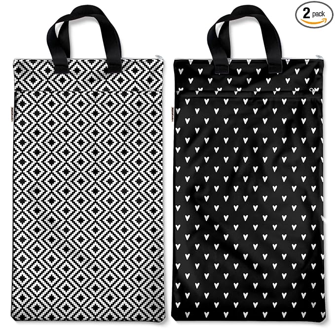 Mama Koala Reusable Hanging Wet Dry Bags for Baby Items, Cloth Diapers, Swimsuits, Travel, Gym Clothes, Beach, Pump Parts, Toiletries, Two Zippered Pockets, 2 Pack (W007L)