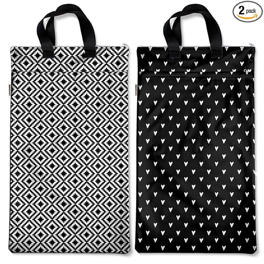 Mama Koala Reusable Hanging Wet Dry Bags for Baby Items, Cloth Diapers, Swimsuits, Travel, Gym Clothes, Beach, Pump Parts, Toiletries, Two Zippered Pockets, 2 Pack (W007L)