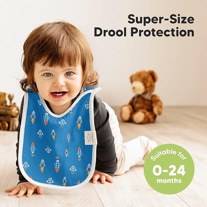 KeaBabies 8-Pack Bibs for Baby Girl, Boy - Pullover Large Baby Bibs for Drooling and Teething Infant, Newborn, Soft & Absorbent Organic Cotton, Long Torso Coverage Keep Toddler Clean & Dry (Cosmo)