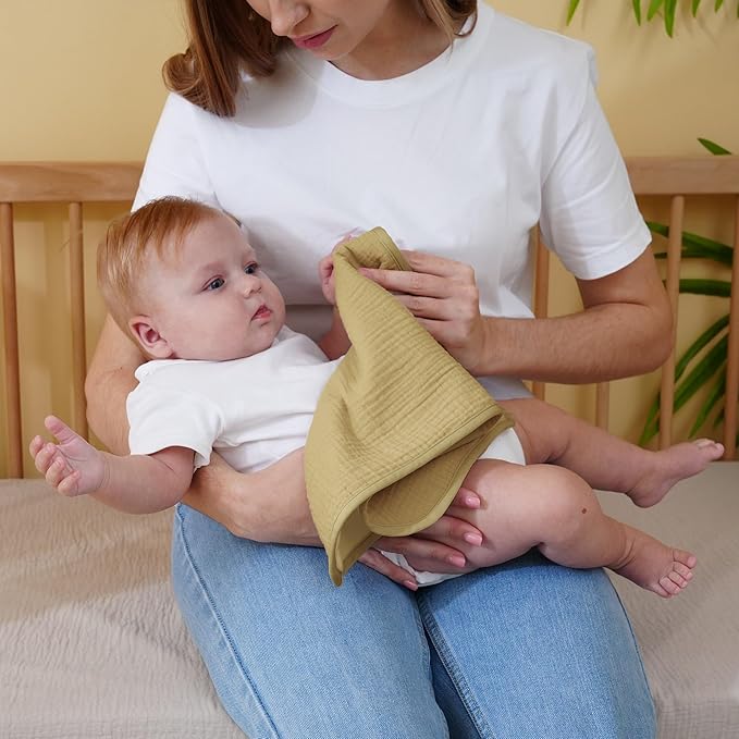 Baby Muslin Burp Cloths 20x10in - Ultra Soft & Absorbent, Neutral Colors, Reusable Burp Cloths for Baby Boys & Girls – Newborn Essentials for Drooling & Burping 4Pack(Brown)