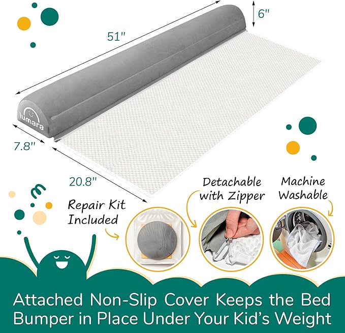 LUMARA Inflatable Bed Rail for Toddlers - Portable Travel Bed Bumper for Kids Fits Twin Full Queen King Size Beds - Non-Slip Safety Guard Rails