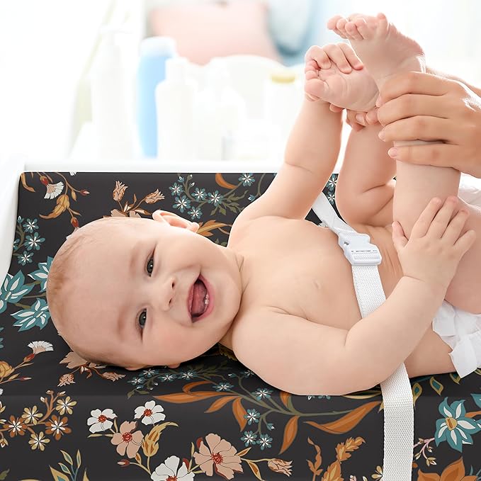 Sweet Jojo Designs Boho Wildflower Vintage Floral Girl Baby Changing Pad Cover Sheet Newborn Diaper Table Change Mat Cover Black Orange Teal Bohemian Farmhouse Botanical Cottagecore Leaf Indie Rustic