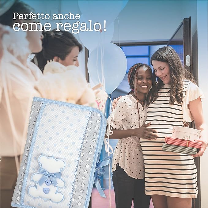 Diaper and Wipes Bag, Portable Diaper and Wipes Bag Organizer, with Booklet Opening, Gift Idea for Future Parents, 100% Made in Italy, Light Blue Colour, grey, AMA1717B