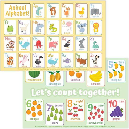 Bright Seed Disposable Placemats for Baby, Toddlers and Kids, Animals ABC & Numbers, 40 Disposable Baby mats for Restaurant, Dining Table & Travel, Learning Placemats for Kids, Toddler Travel