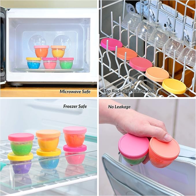 Youngever 18 Sets Baby Food Storage, 2 Ounce Baby Food Containers with Lids, 9 Pink Colors, with Lids Labels