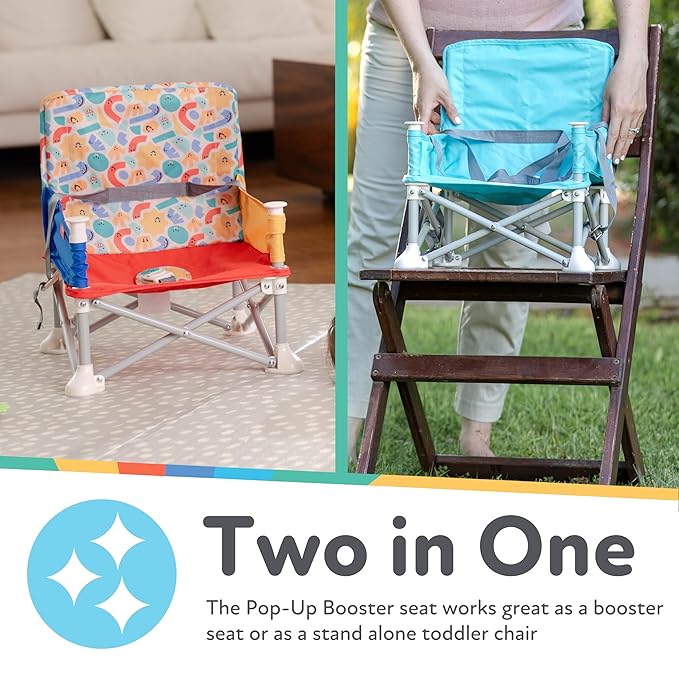Nuby Pop-Up Booster Seat with Removable Tray - 6+ Months - Portable Booster Seat for Floor for Indoor/Outdoor Use - 3-Point Safety Adjustable Straps - Summer Travel Essentials - Chevron