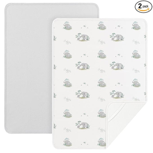Diaper Changing Pad Travel Portable Changing Pad for Baby 2 Pack Absorbent Changing Pad for Diaper Bag, 35 * 29.5 inch Baby Changing Mat Newborn Baby Essentials - Gray&Elephant