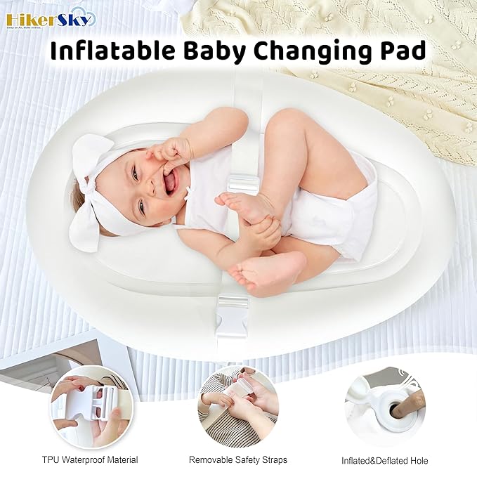 Portable Inflatable Baby Changing Pad, Waterproof & Wipeable Skin-Friendly, Include Storage Bag Easy to Carry,Travel,Suitable for a Variety of Scenarios, TPU Baby Available Material, White