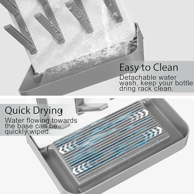 Baby Bottle Drying Rack, Vertical Bottle Rack Dryer Space Saving Bottle Drying Rack Countertop Organizer with Brush Holder for Bottles & Baby Accessories Pacifiers and Pump Part- BPA-Free (Gray)