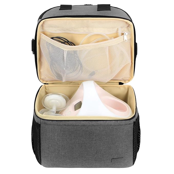 Teamoy Breast Pump Bag Tote with Cooler Compartment for Breast Pump, Cooler Bag, Breast Milk Bottles and More, Double Layer Pumping Bag for Working Moms, Gray