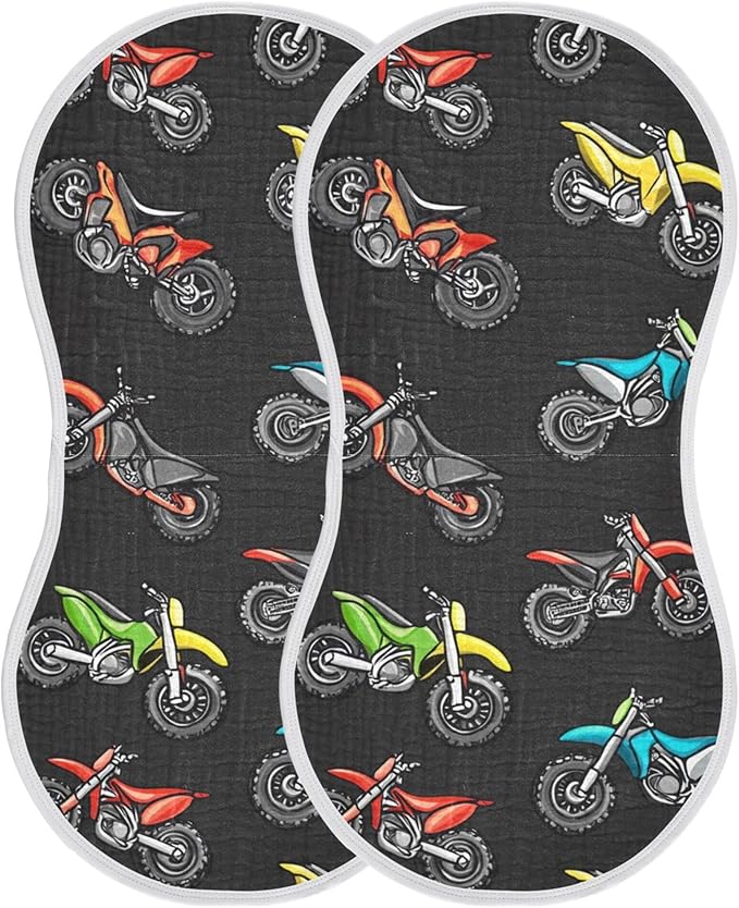 Motocross Dirt Bike Black Burp Cloths Baby Boys Girls Absorbent Soft Cotton Burping Cloths Rags 2 Pack