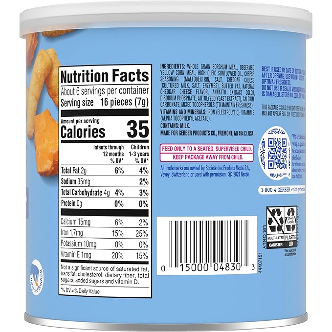 Gerber Lil Crunchies Variety Pack, 2 Garden Tomato, 2 Apple Sweet Potato, 2 Mild Cheddar, 1.48 OZ each (6 CT)