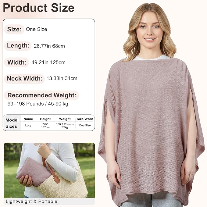 Knit Nursing Cover Up for Breastfeeding, Soft & Cozy Breastfeeding Poncho with Dual Side Slits, 360° Full Privacy Nursing Shawl with Laundry Bag, Mauve Taupe