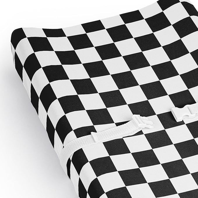 Sweet Jojo Designs Baby Changing Pad Cover Sheet (Black and White Gingham Checkered Plaid) for Boys or Girls, Infant/Newborn Diaper Change Table Mat Covers (Vintage, Classic Checkerboard, Racing Flag)
