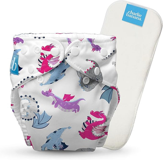 Charlie Banana Cloth Diapers, Reusable, Washable, Adjustable One Size Diaper, for Babies and Toddlers, with Absorbent Insert - Lady Dragon, 1 Pack