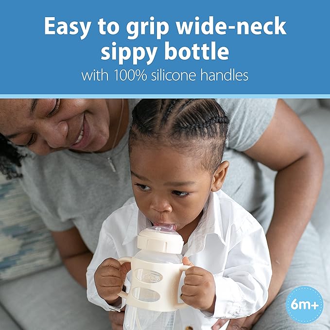 Dr. Brown's Milestones Wide-Neck Sippy Spout Bottle with 100% Silicone Handles, Easy-Grip Handles & Milestones Narrow Sippy Straw Bottle, Spill-Proof with 100% Silicone Handles