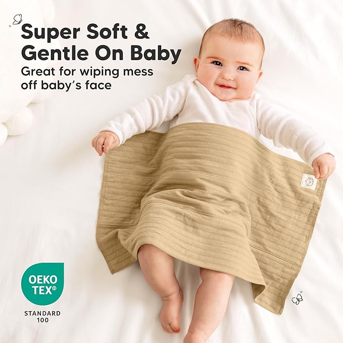 KeaBabies Organic Cotton Burp Cloths Baby Girl, Boy - 6-Pack Large Burping Clothes for Babies, Spit Up Rags, Super Soft & Absorbent Newborn Wash Towels, Gender Neutral, Non-Shrink (Stria, Terracotta)